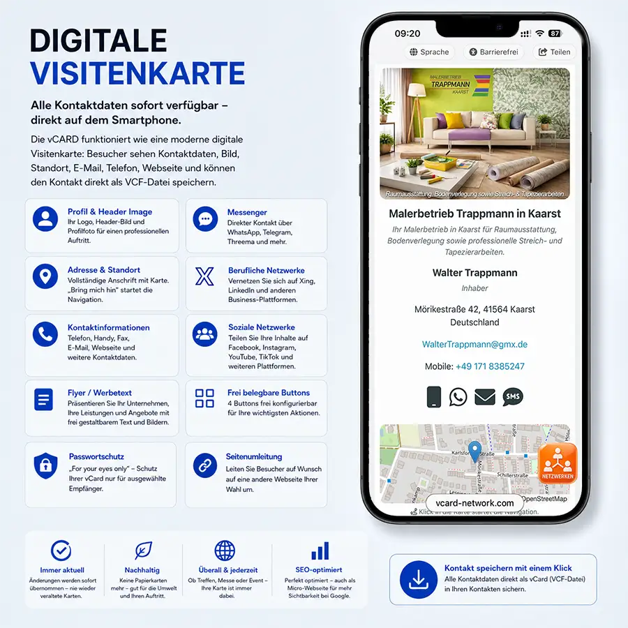 Flexible Darstellungsmöglichkeiten einer digitalen vCARD auf dem Smartphone
