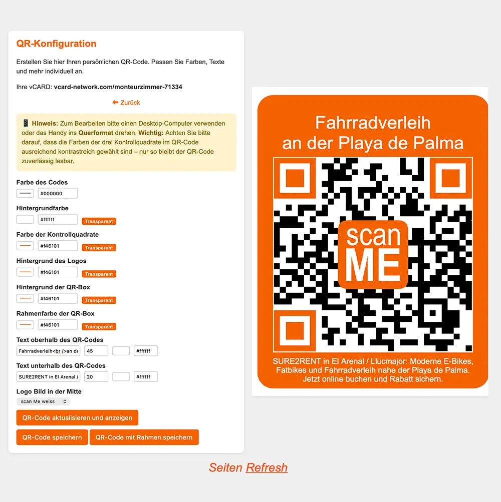 QR-Code Generator für digitale vCARD mit druckfertigem Design